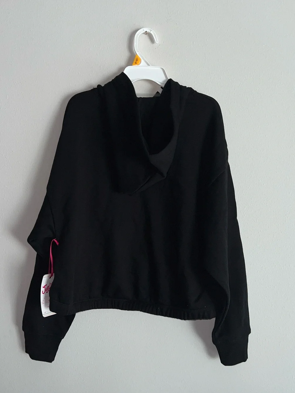 Justice Sport Girls Pullover Fleece Hoodie Black Glitter Logo Size L (12/14) NWT